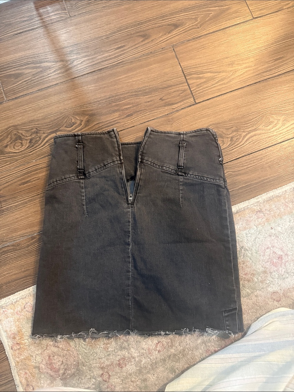 Free People Black High-Waist Denim Mini Skirt with V-Zip
